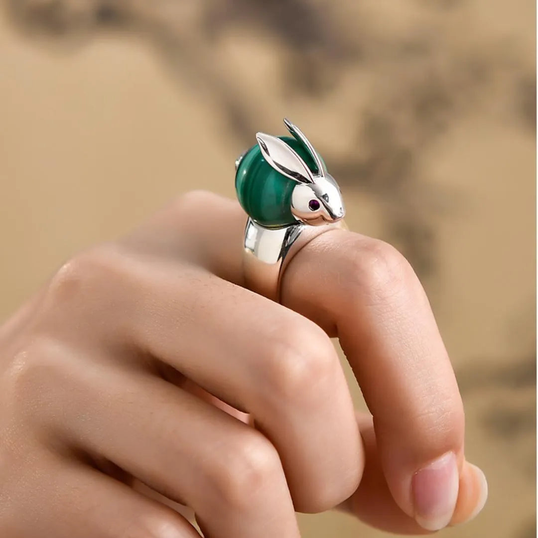 Bague Malachite "Coniglio della Fortuna" Argento