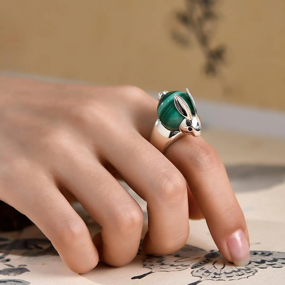 Malachite Ring "Lucky Rabbit" Silver