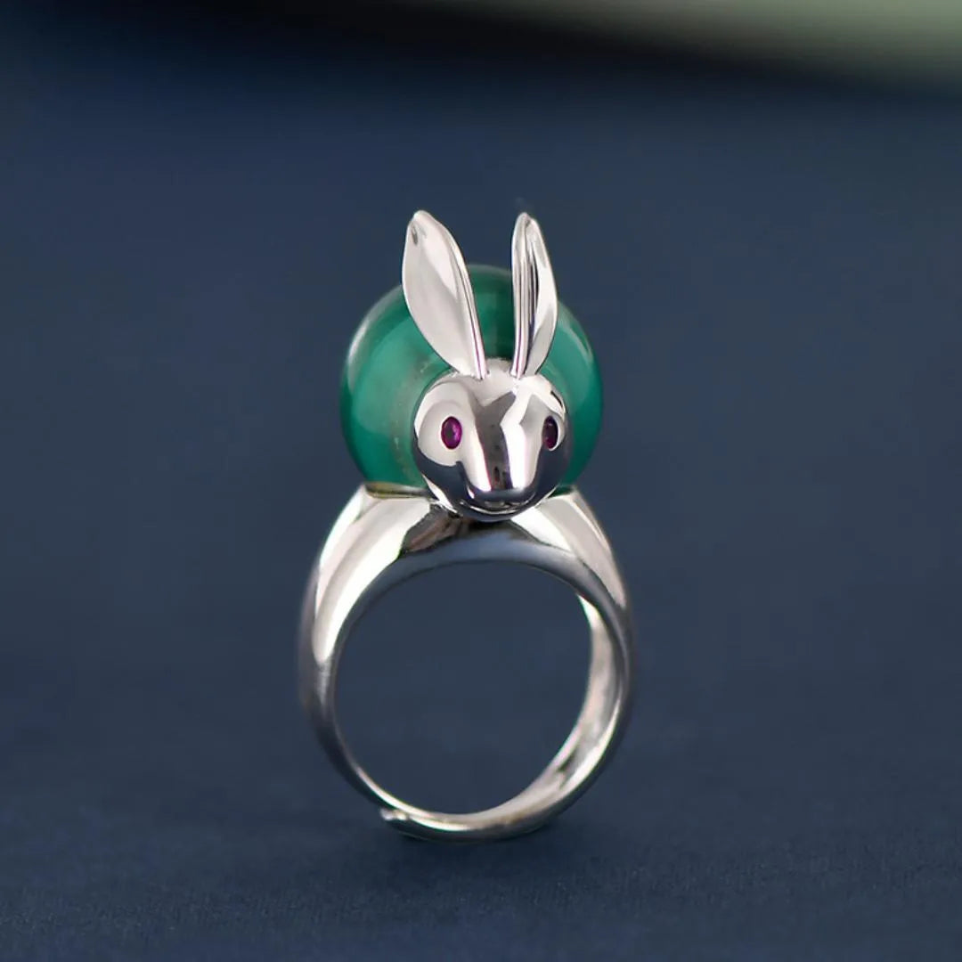 Malachite Ring "Lucky Rabbit" Silver