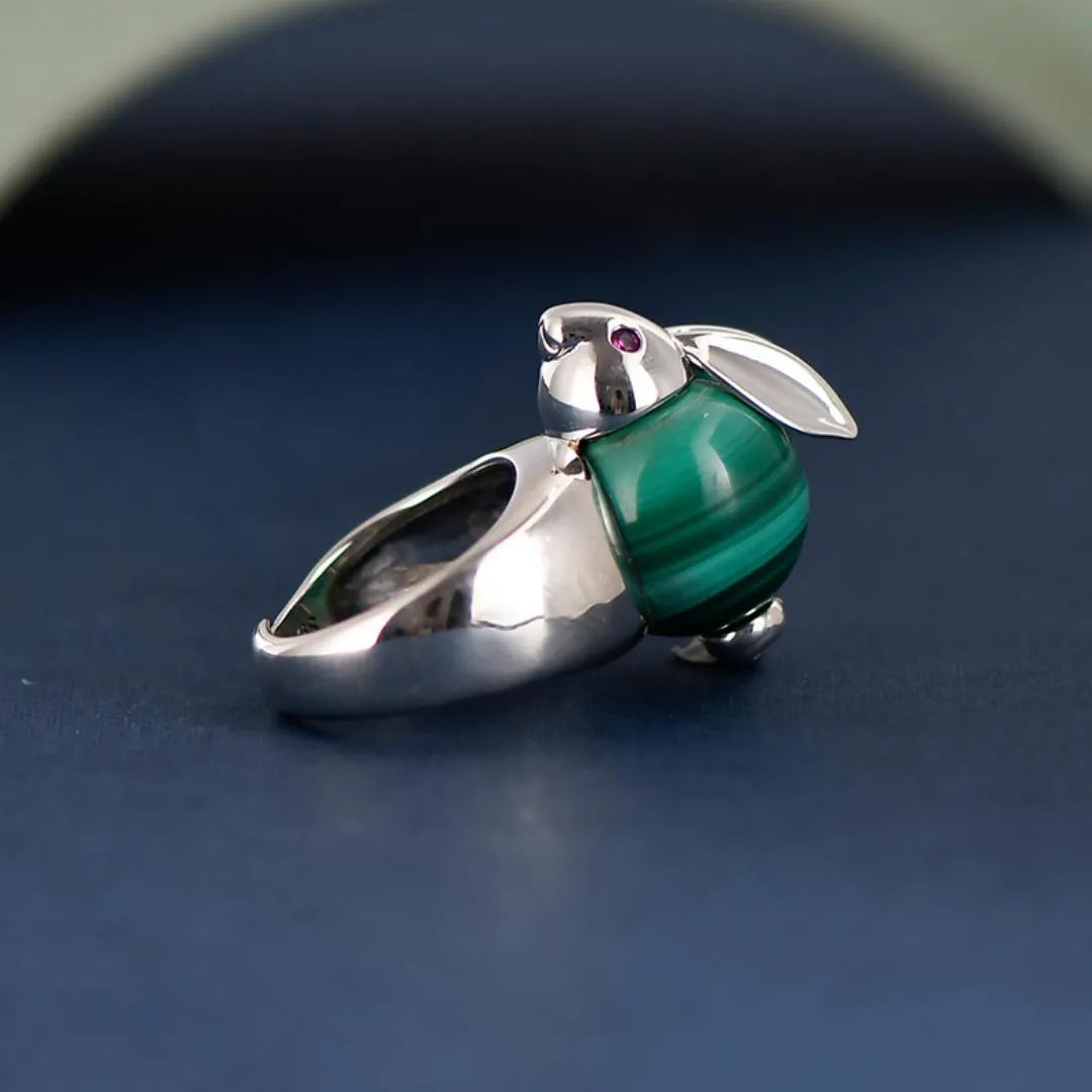 Malachite Ring "Lucky Rabbit" Silver