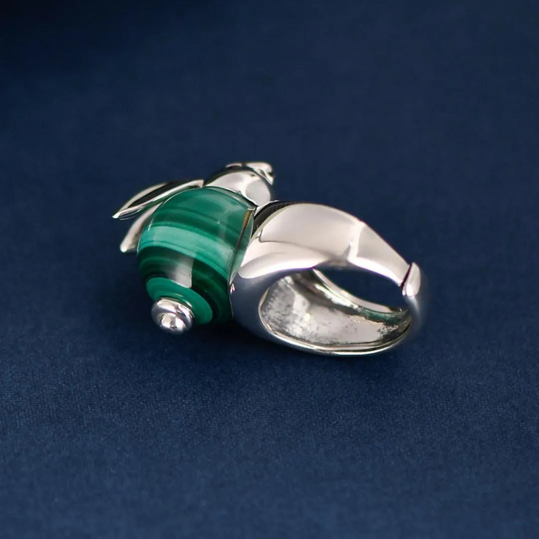 Malachite Ring "Lucky Rabbit" Silver