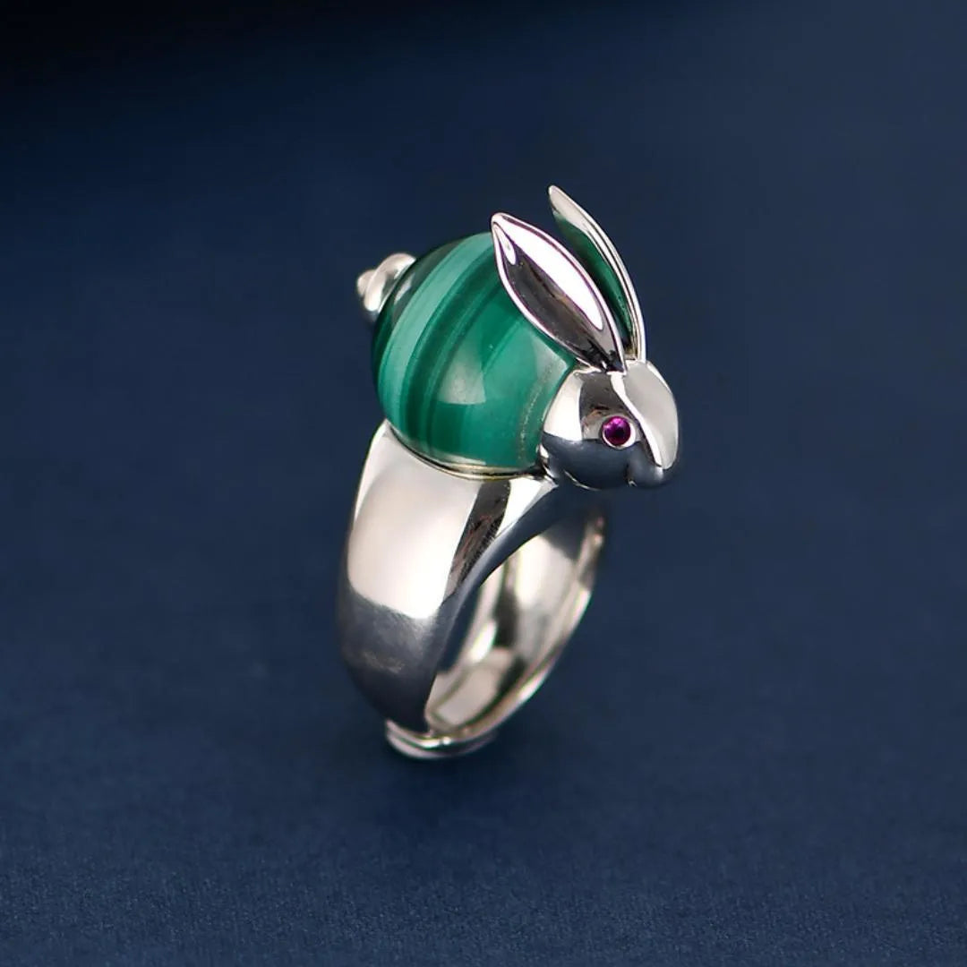 Malachite Ring "Lucky Rabbit" Silver