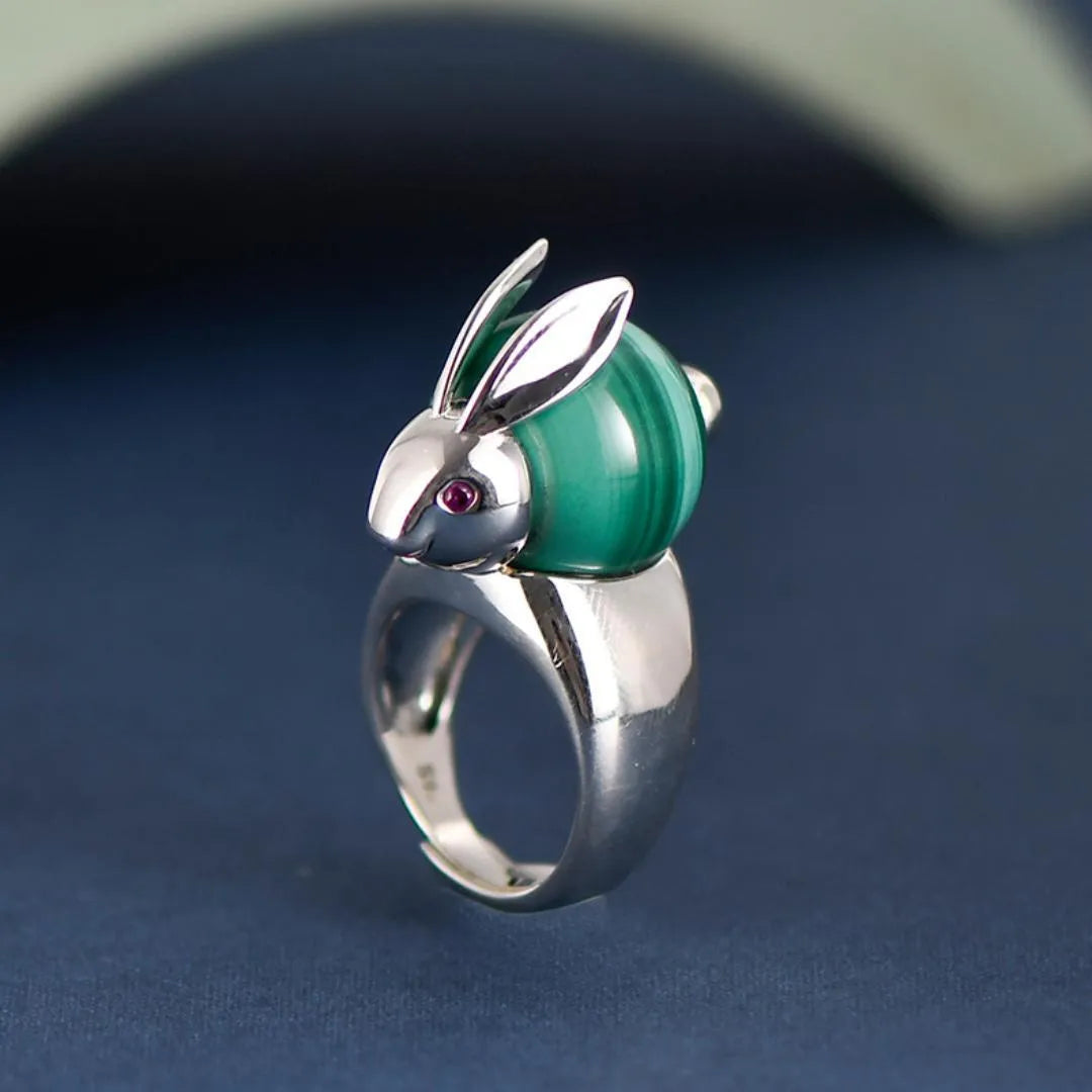 Bague Malachite "Coniglio della Fortuna" Argento