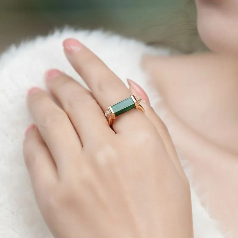 Malachite Ring "Elegant Serenity" Silver Plated Gold