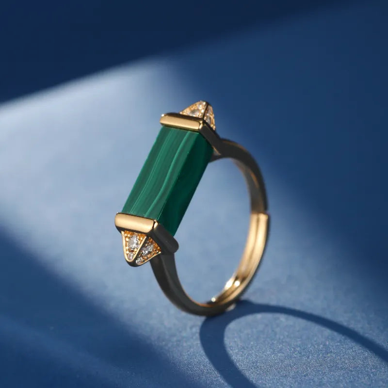 Malachite Ring "Elegant Serenity" Silver Plated Gold