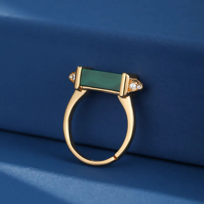 Malachite Ring "Elegant Serenity" Silver Plated Gold