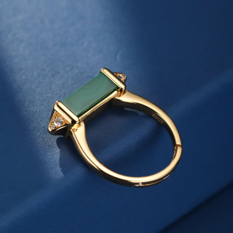 Malachite Ring "Elegant Serenity" Silver Plated Gold