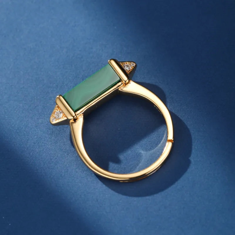 Malachite Ring "Elegant Serenity" Silver Plated Gold