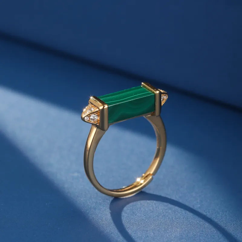 Malachite Ring "Elegant Serenity" Silver Plated Gold