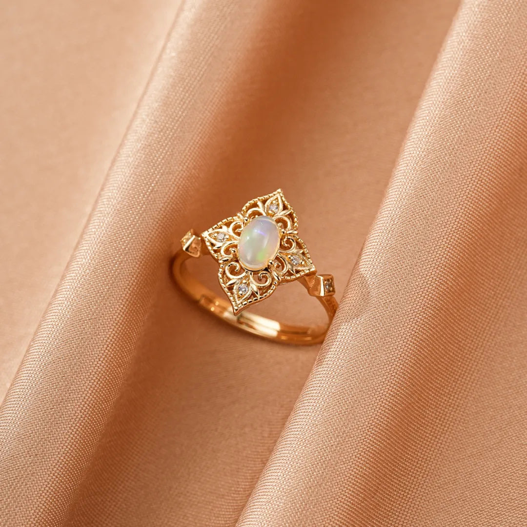 Opal Ring "Antique Light" 10K Gold Plated Sterling Silver