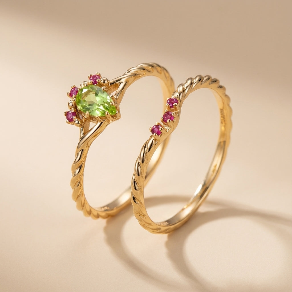 Peridot- und Karneolring "Optimismus" Vergoldetes Silber