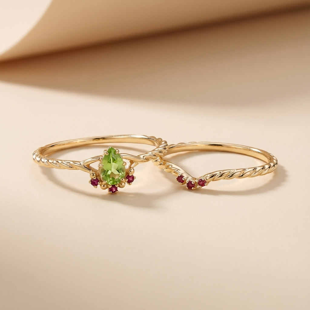 Peridot- und Karneolring "Optimismus" Vergoldetes Silber