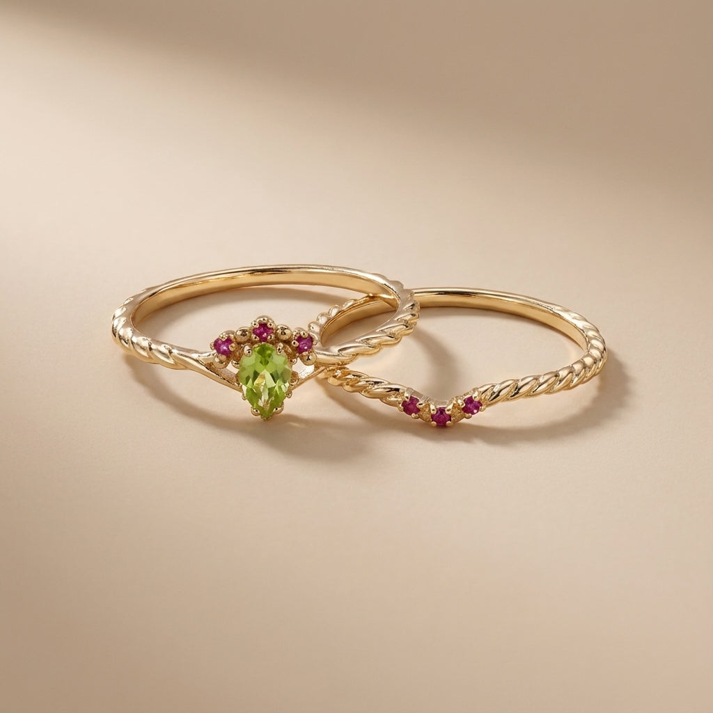 Peridot- und Karneolring "Optimismus" Vergoldetes Silber