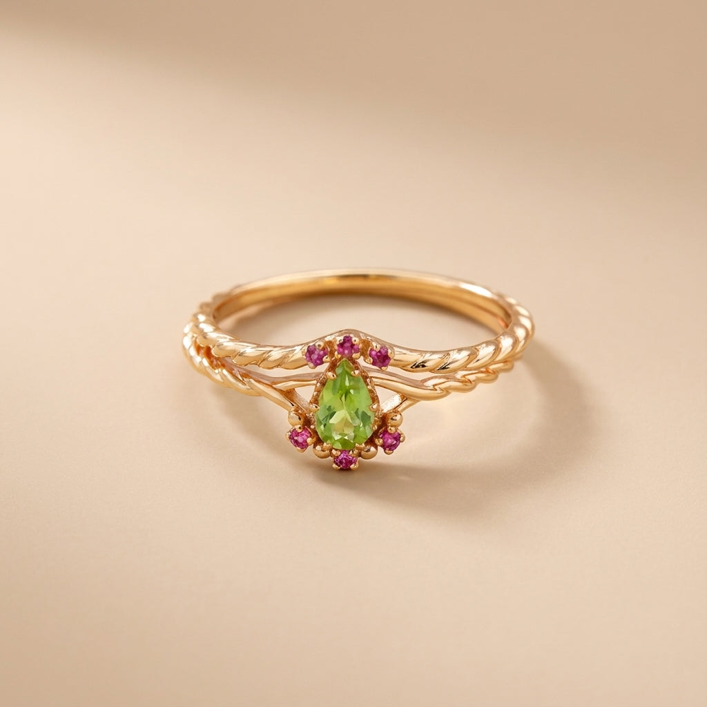 Peridot- und Karneolring "Optimismus" Vergoldetes Silber