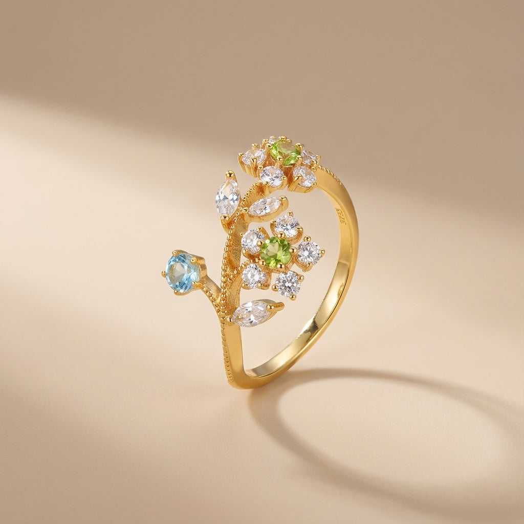 Peridot Ring "Daffodil Flower" Gold-Plated Silver