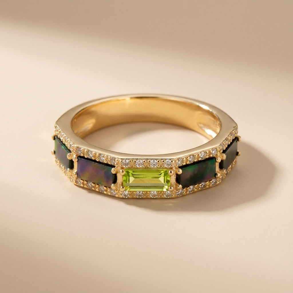 Peridot Ring "Luminous Reflections" Gold-Plated Silver