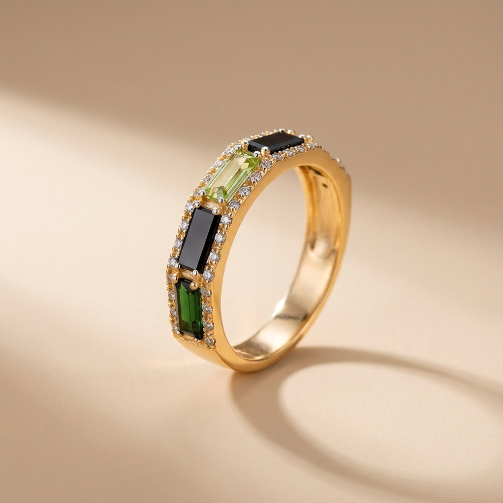 Peridot Ring "Luminous Reflections" Gold-Plated Silver