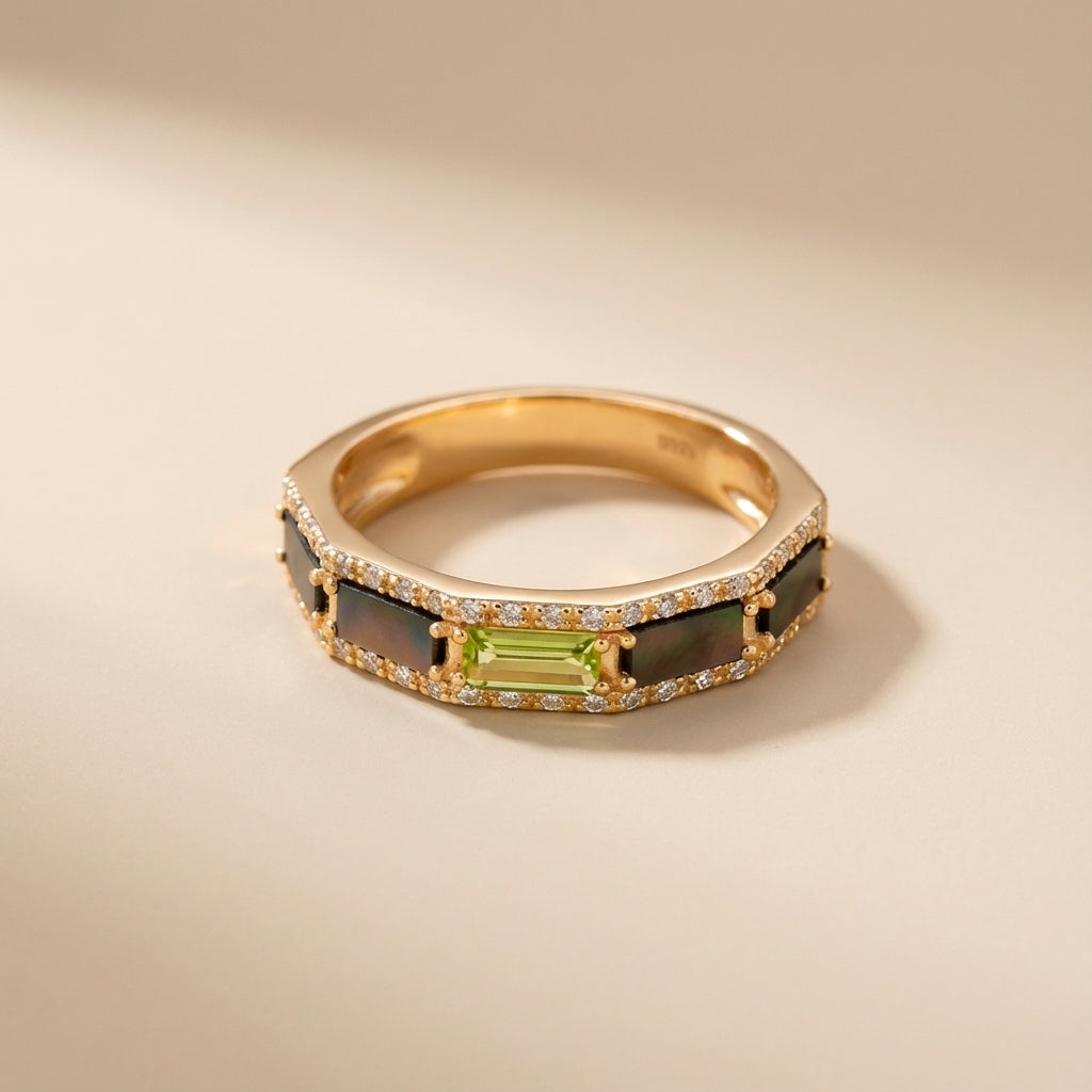 Peridot Ring "Luminous Reflections" Gold-Plated Silver