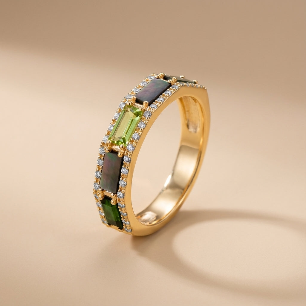 Peridot Ring "Luminous Reflections" Gold-Plated Silver