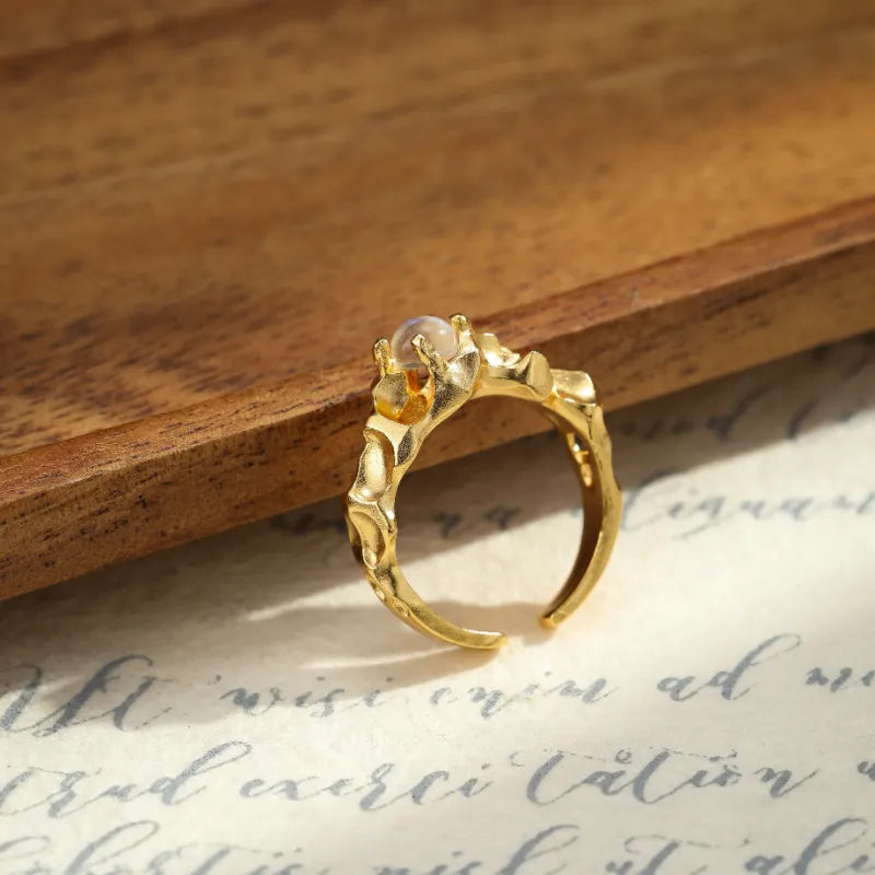 Bague Mondstein "Goldene Galaxie" Silber Gold