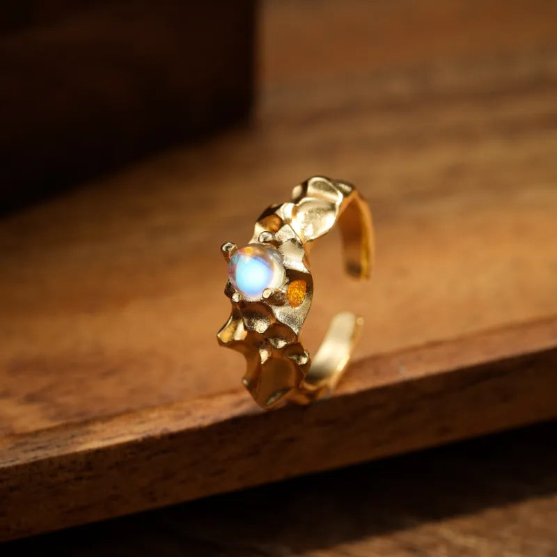 Moonstone Ring "Golden Galaxy" Gold-Plated Silver