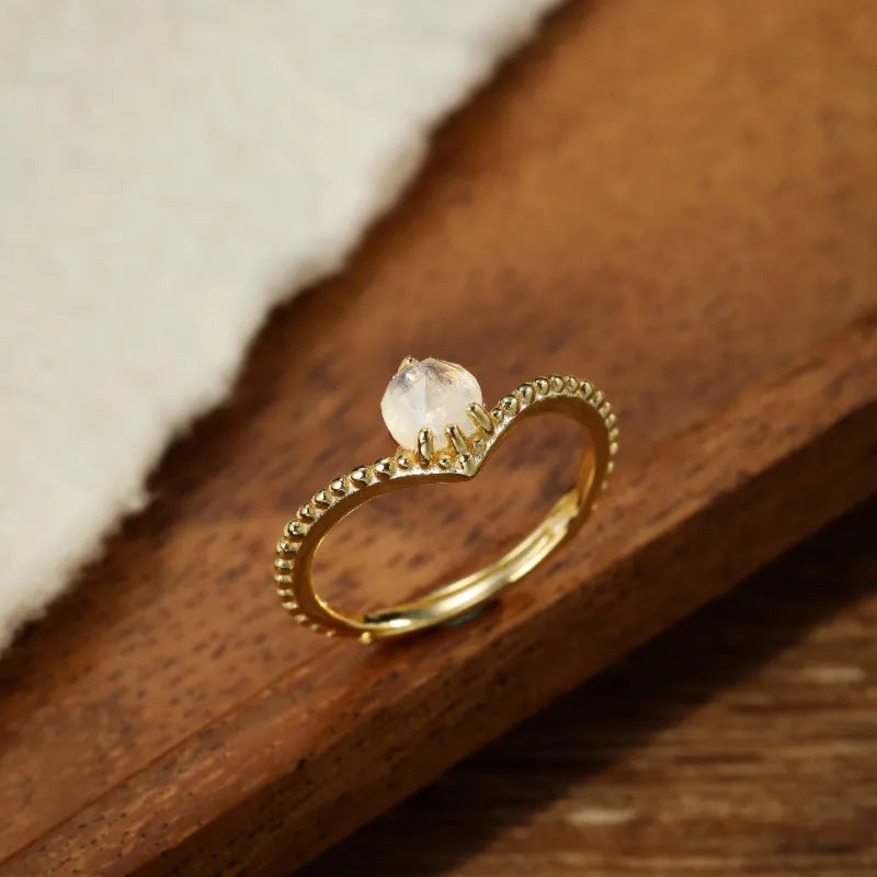 Moonstone Ring "Lunar Drop" Gold-Plated Silver