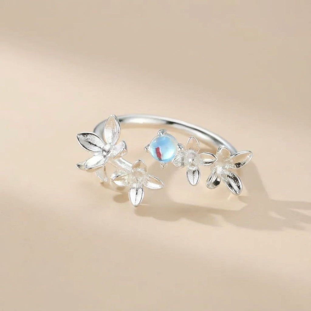 Moonstone Ring "Celestial Halo" Silver