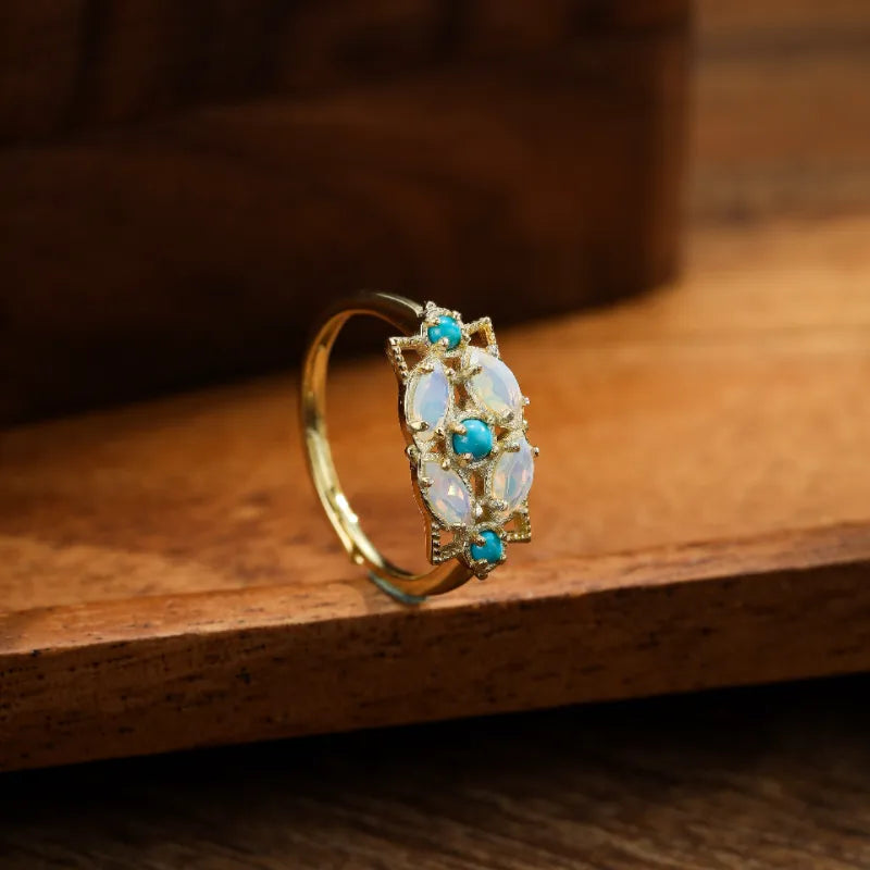 Moonstone Ring "Ethereal Garden" Gold-Plated Silver