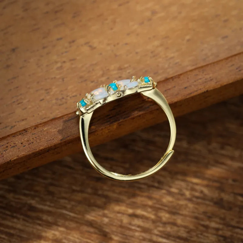 Moonstone Ring "Ethereal Garden" Gold-Plated Silver