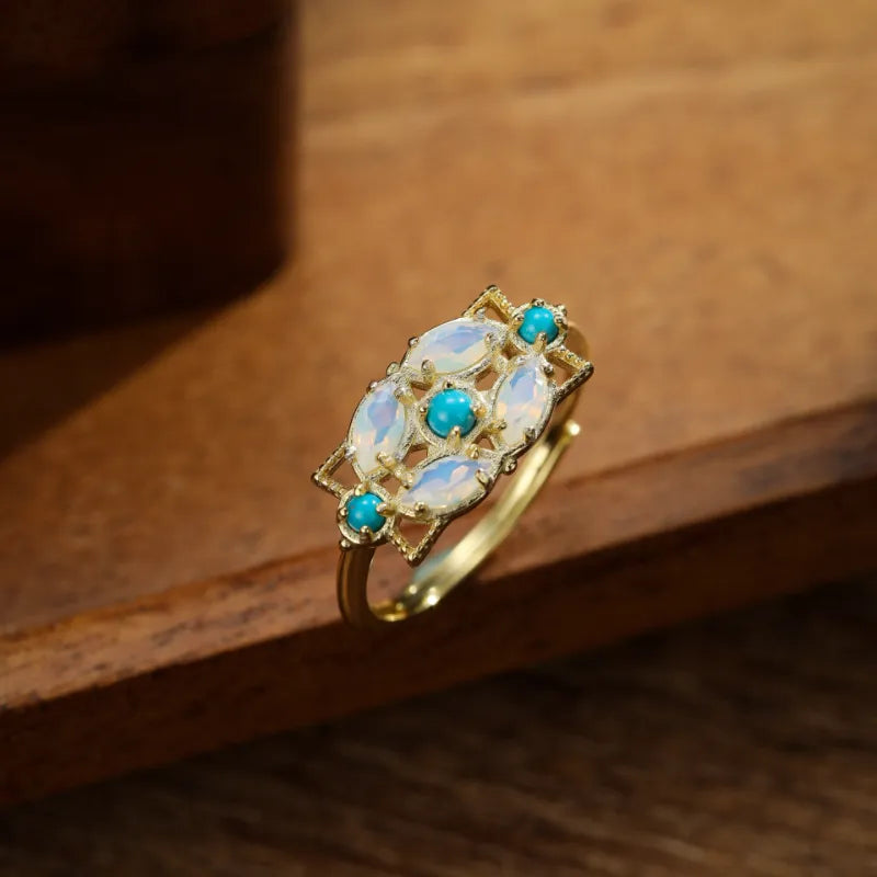 Moonstone Ring "Ethereal Garden" Gold-Plated Silver