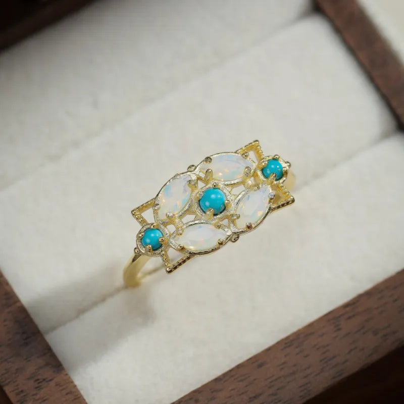 Moonstone Ring "Ethereal Garden" Gold-Plated Silver