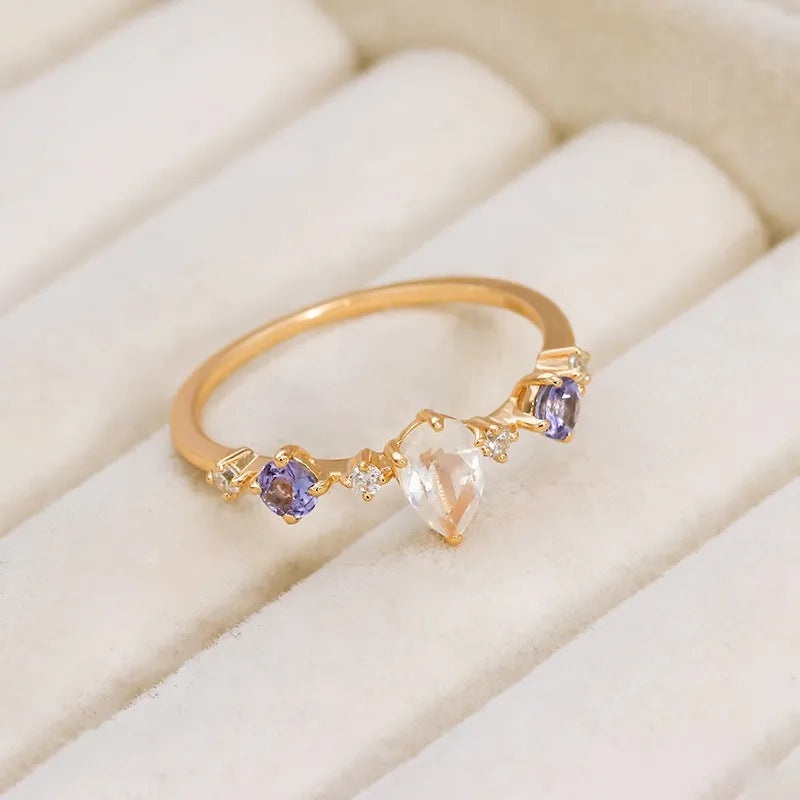 Moonstone Ring "Celestial Glow" Gold-Plated Silver