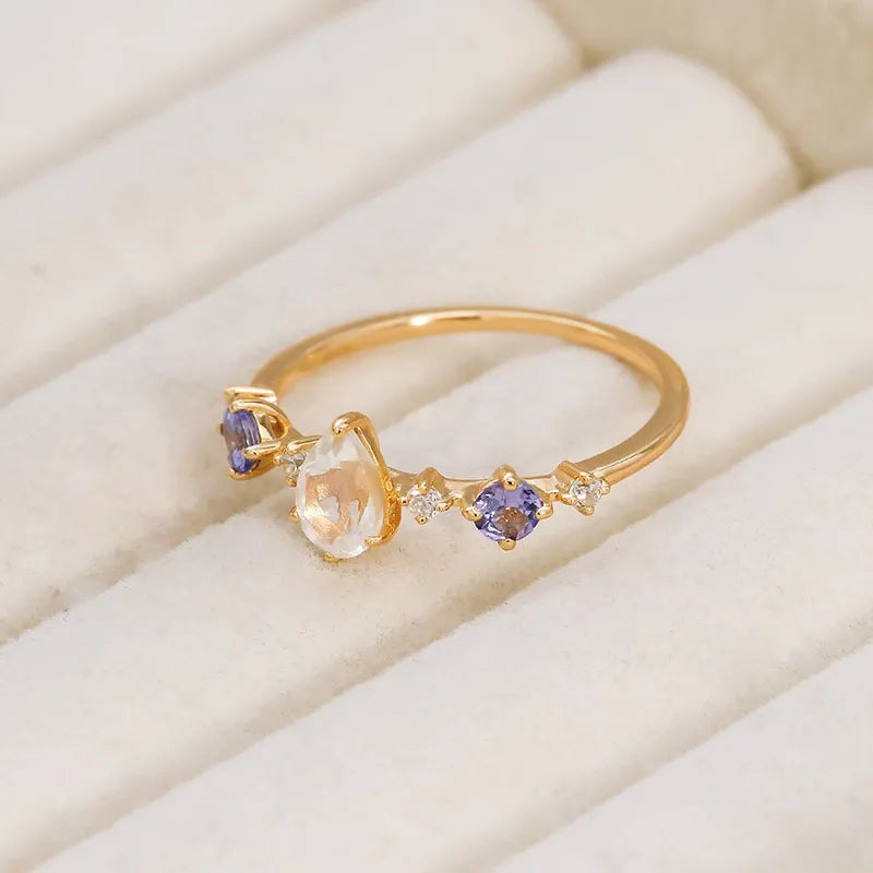 Moonstone Ring "Celestial Glow" Gold-Plated Silver