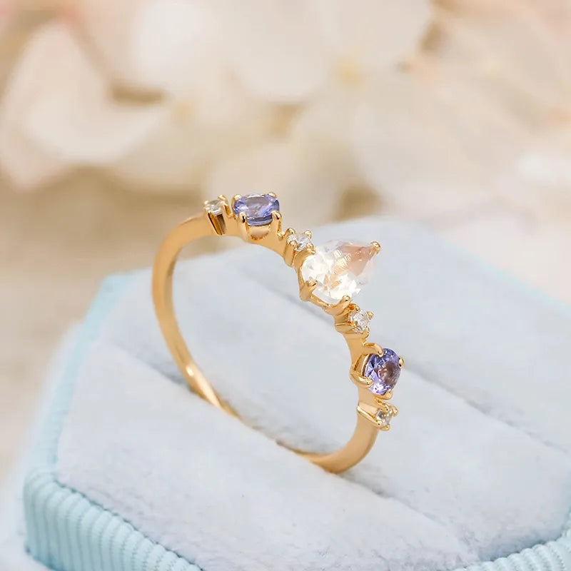 Moonstone Ring "Celestial Glow" Gold-Plated Silver