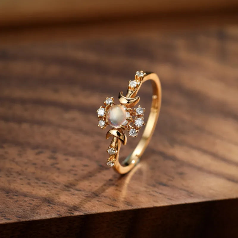 Moonstone Ring "Starry Night" Gold-Plated Silver