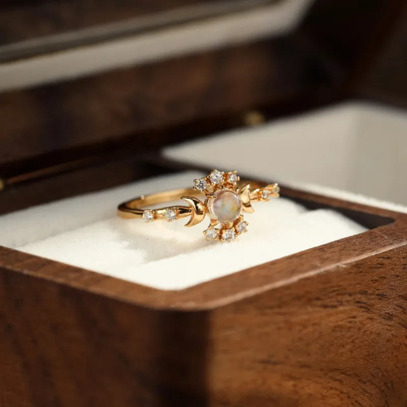 Bague Pietra di Luna "Notte Stellata" Argento Dorato Oro