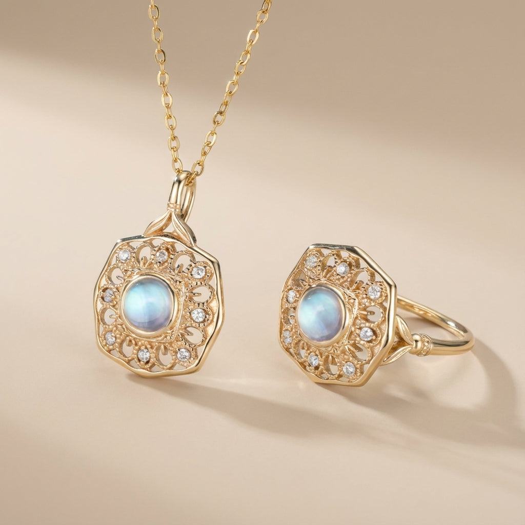 Moonstone Ring "Enchanted Reflection" Gold-Plated Silver