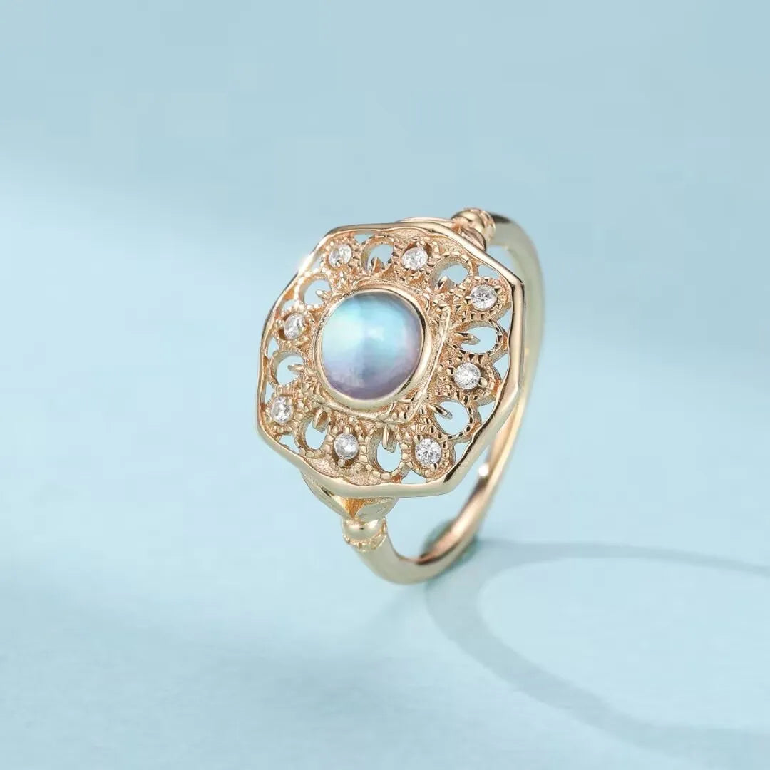 Moonstone Ring "Enchanted Reflection" Gold-Plated Silver