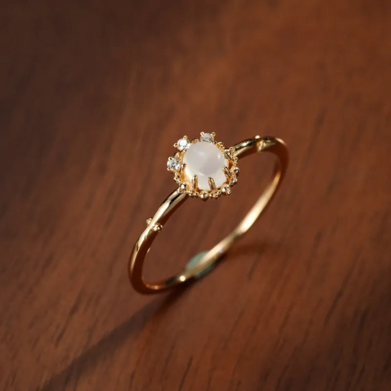 Moonstone Ring "Selene Dream" Gold-Plated Silver