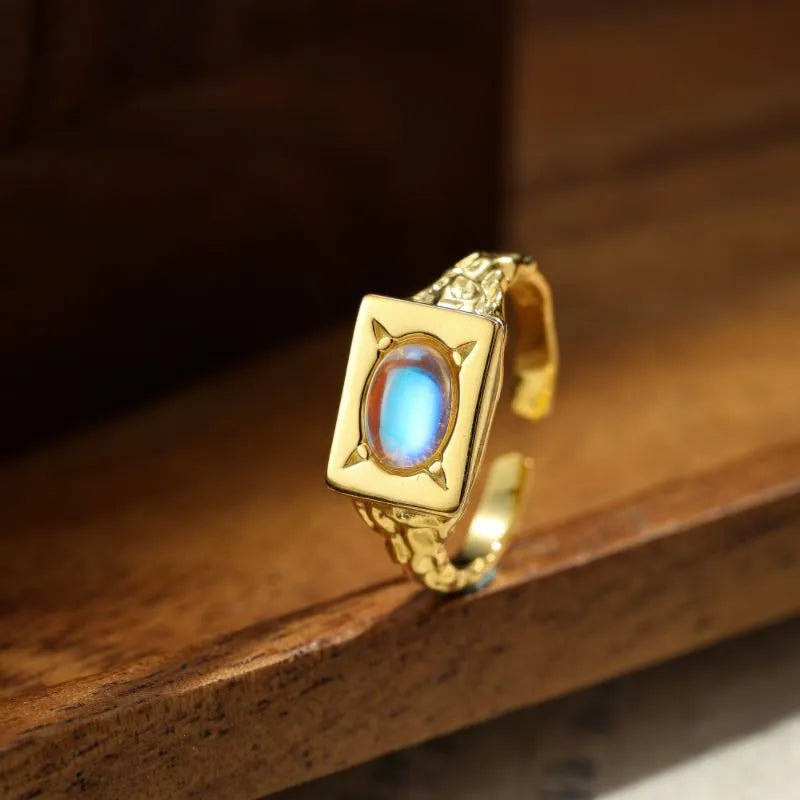 Moonstone Ring "Astral Treasure" Gold-Plated Silver