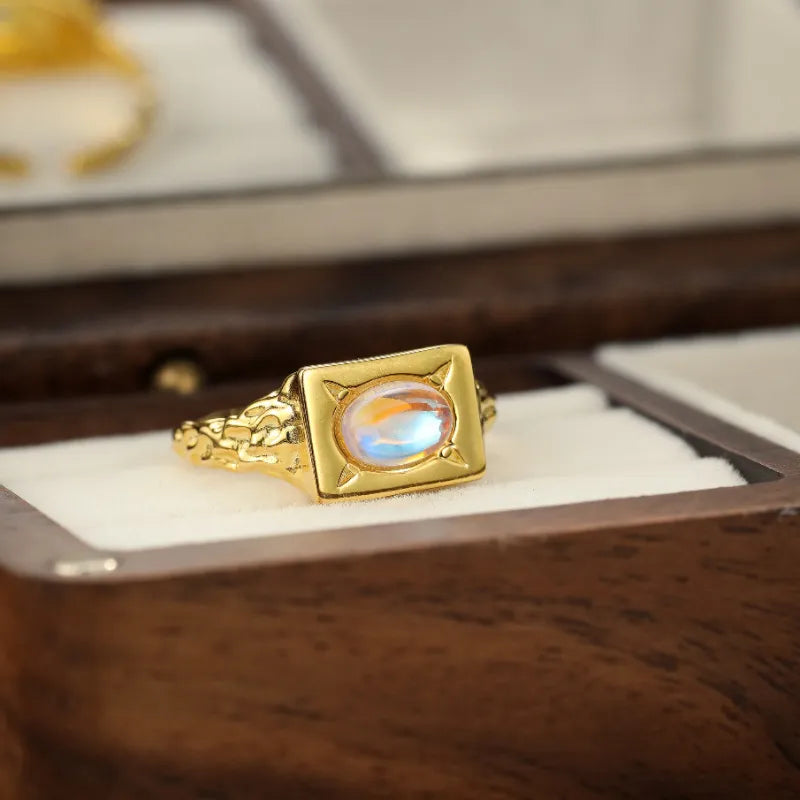 Moonstone Ring "Astral Treasure" Gold-Plated Silver