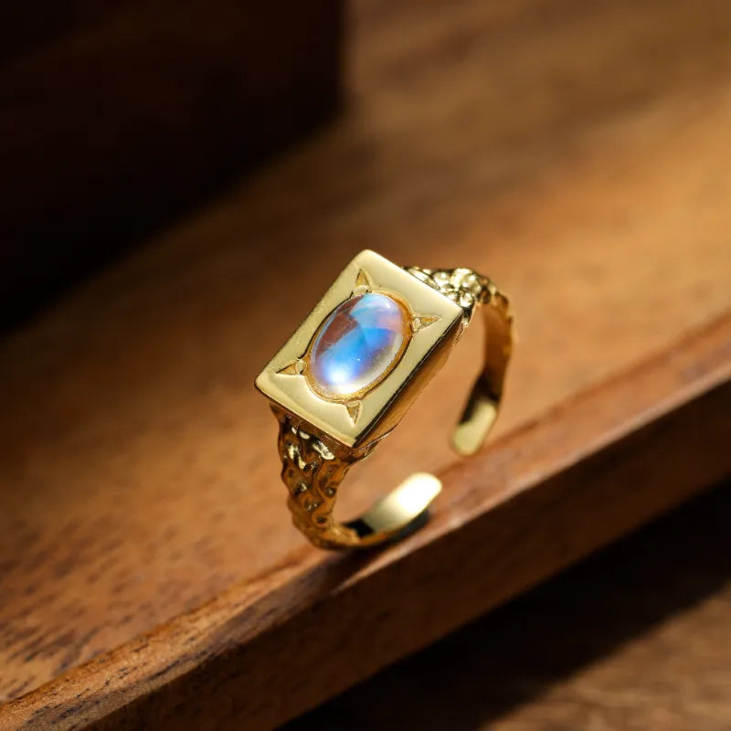 Moonstone Ring "Astral Treasure" Gold-Plated Silver