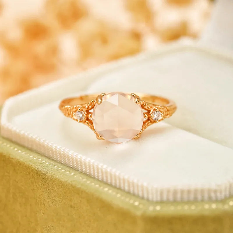 Rose Quartz Ring "Beautiful Bloom" Gold-Plated Silver