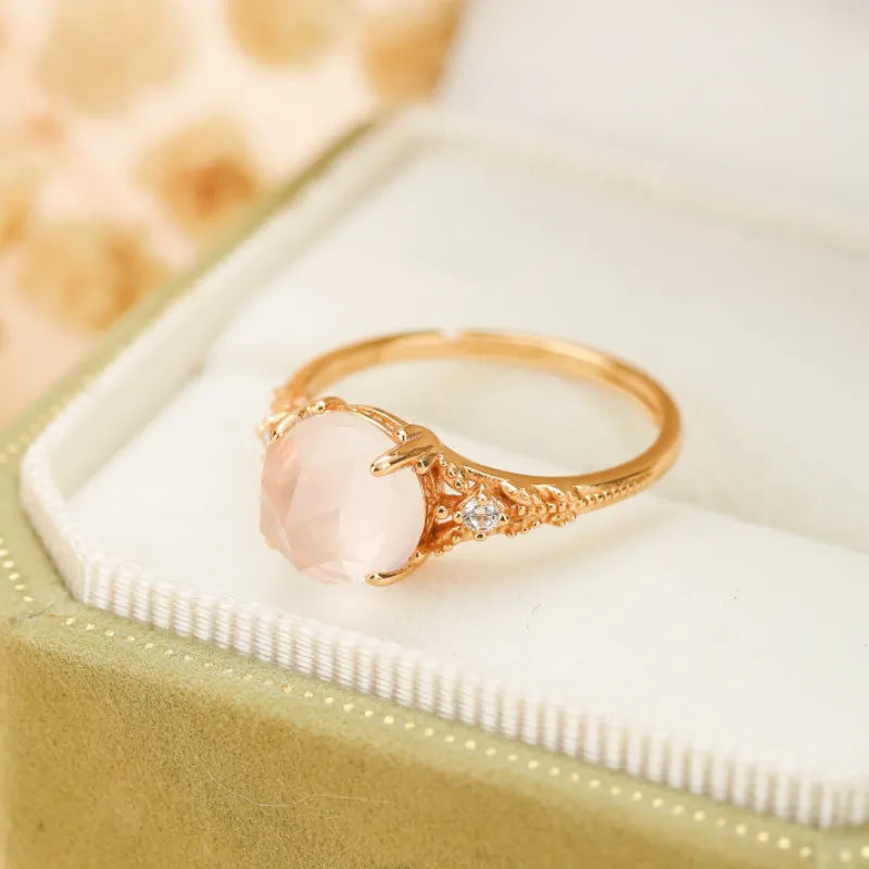 Rose Quartz Ring "Beautiful Bloom" Gold-Plated Silver