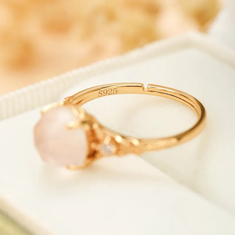 Rose Quartz Ring "Beautiful Bloom" Gold-Plated Silver