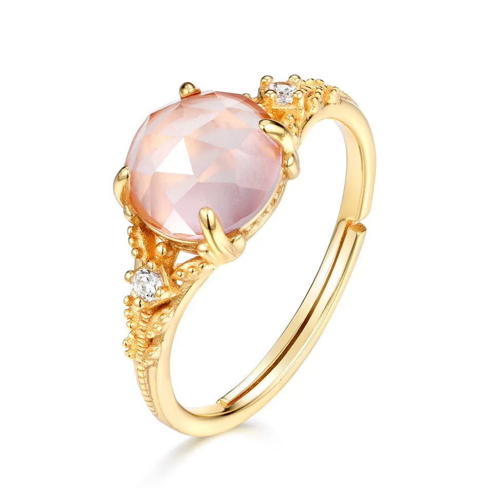 Rose Quartz Ring "Beautiful Bloom" Gold-Plated Silver