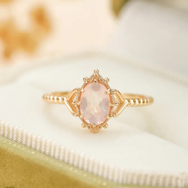 Rose Quartz Ring "Rosé Glow" Gold-Plated Silver