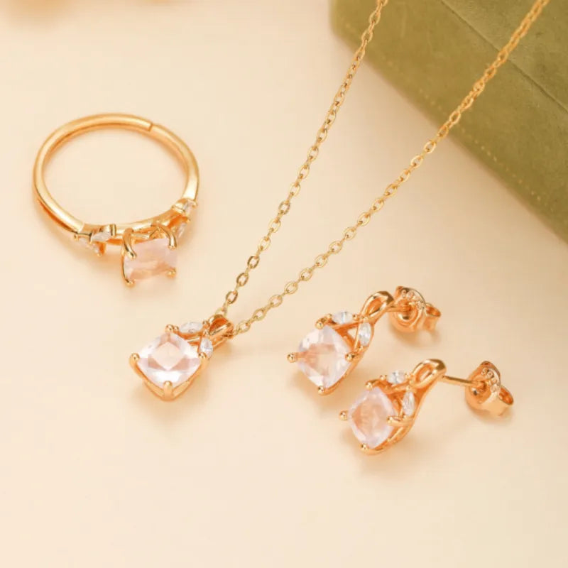 Rose Quartz Earrings "Luxurious Elegance" Gold-Plated Silver