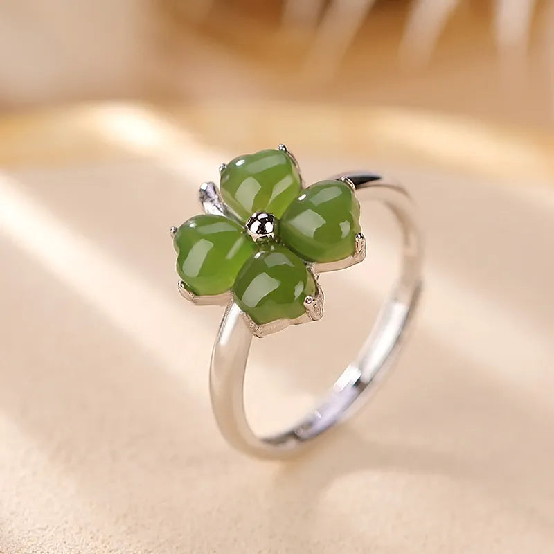 Bague Trèfle Jade "Gemme de Joie" Argent Doré Or