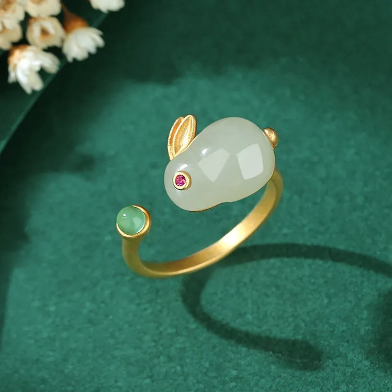 Bague Giada "Coniglio Morbido" Argento Dorato Oro